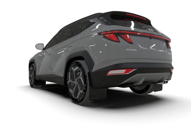 Rally Armor 2022 Hyundai Tucson Black UR Mud Flap w/ White Logo - eliteracefab.com