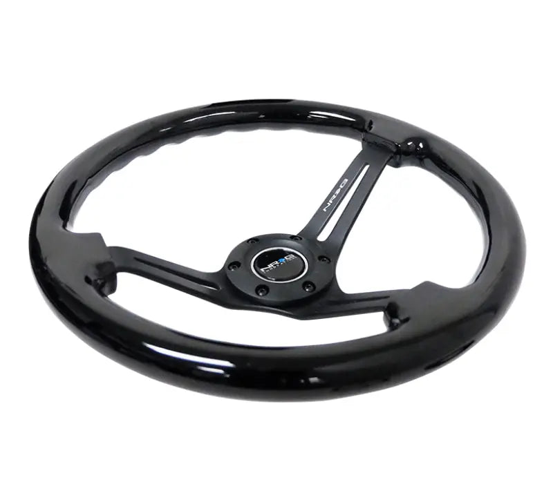 NRG Reinforced Classic Wood Grain Wheel 350mm 3-Spoke Slotted Center Black Black Painted Wood - eliteracefab.com