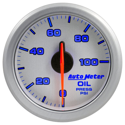 Autometer Airdrive 2-1/6in Oil Pressure Gauge 0-100 PSI - Silver 9152-UL