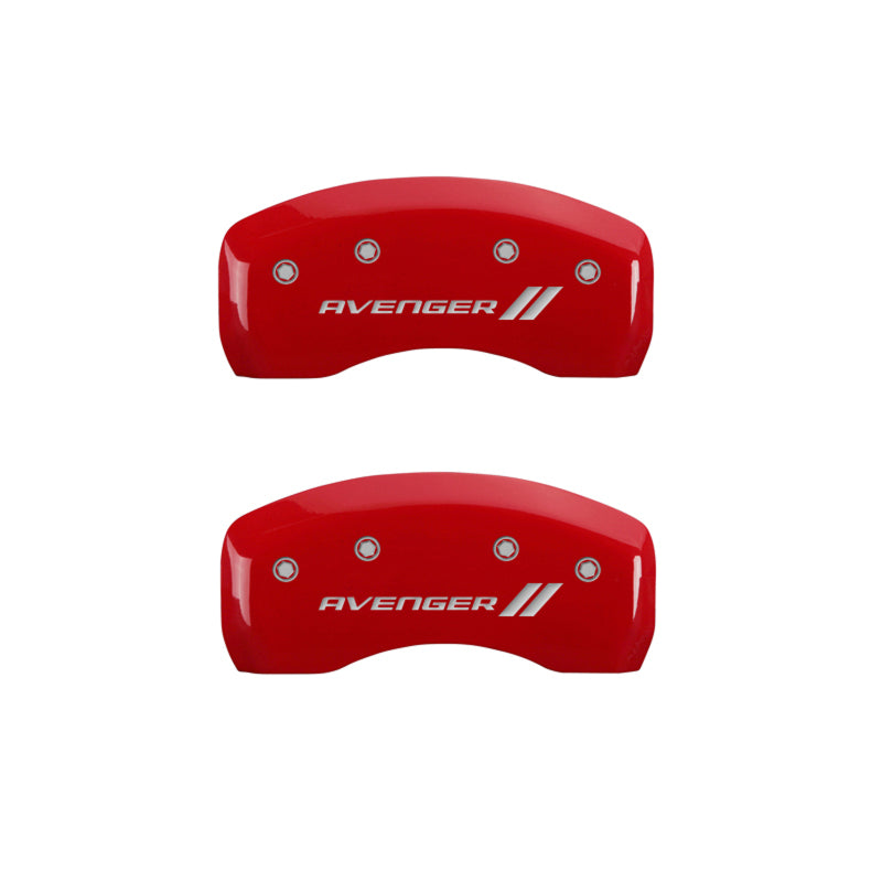 MGP 4 Caliper Covers Engraved Front & Rear With stripes/Avenger Red finish silver ch MGP