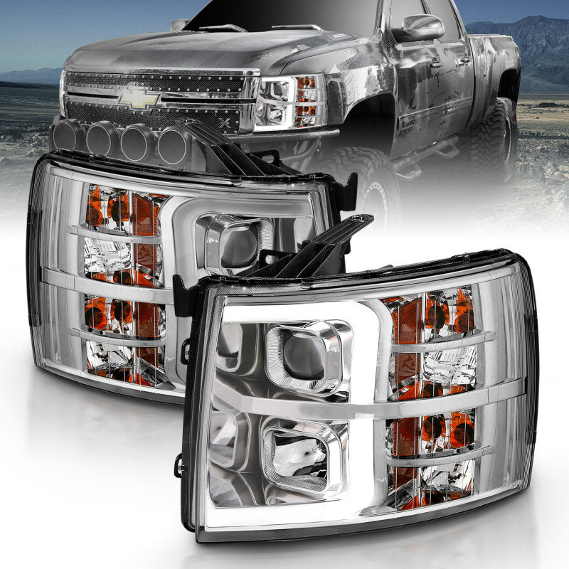 ANZO 2007-2013 Chevy Silverado 1500 Projector Plank Style Chrome Amber - eliteracefab.com