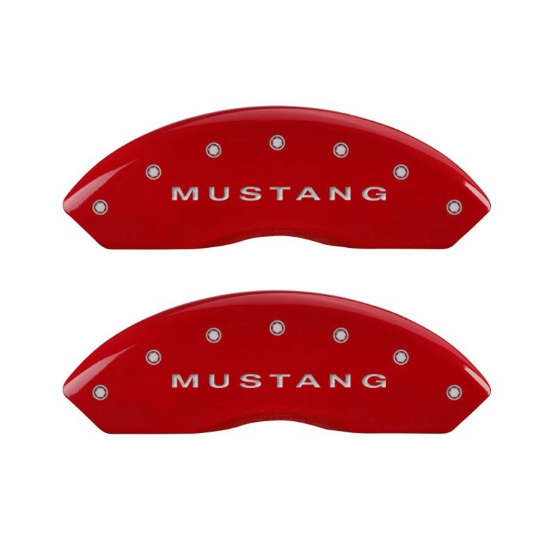 MGP 4 Caliper Covers Engraved Front Mustang Engraved Rear S197/GT Red finish silver ch MGP