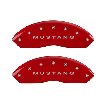 MGP 4 Caliper Covers Engraved Front Mustang Engraved Rear S197/GT Red finish silver ch MGP