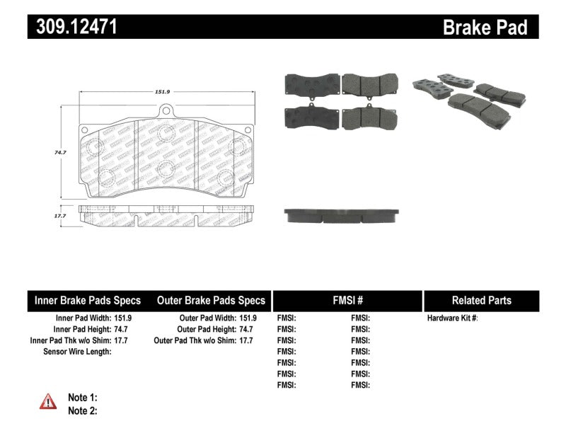 STOPTECH PERFORMANCE BRAKE PADS, 309.12471 - eliteracefab.com