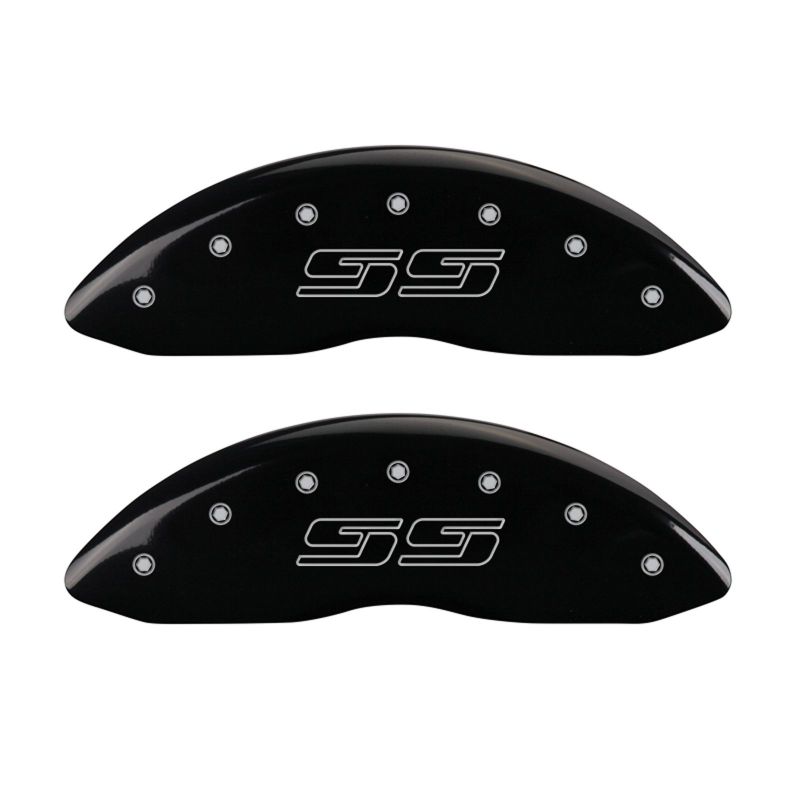 MGP 4 Caliper Covers Engraved Front & Rear Avalanche style/SS Black finish silver ch MGP