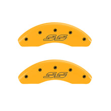 Load image into Gallery viewer, MGP 4 Caliper Covers Engraved Front &amp; Rear Impala style/SS Yellow finish black ch MGP