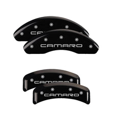 Load image into Gallery viewer, MGP 4 Caliper Covers Engraved Front &amp; Rear Gen 4/Camaro Black finish silver ch MGP