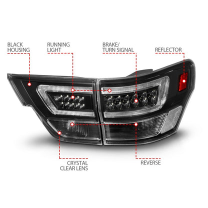 ANZO JEEP GRAND CHEROKEE 11-13 LED LIGHT BAR TAIL LIGHTS 4PCS BLACK CLEAR LENS - 311439