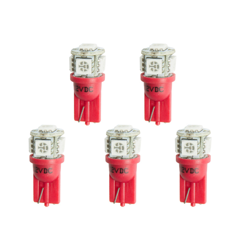 Autometer Red LED Replacement T3 Wedge Bulb Kit - Pack of 5 3284-K