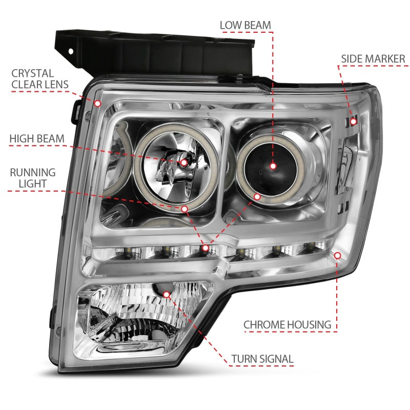 ANZO 2009-2014 Ford F-150 Projector Headlights w/ Halo Chrome (CCFL) G2 - eliteracefab.com