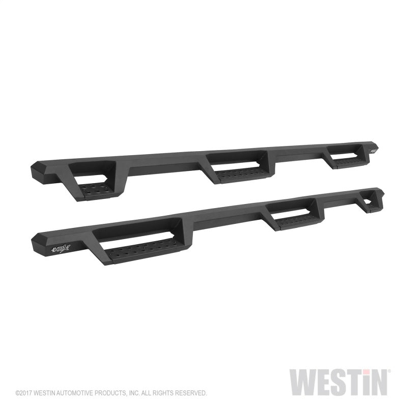 Westin 99-16 Ford F-250/350/450/550 CC (6.75ft Bed) HDX Drop Whl to Whl Nerf Step Bars - Text Blk - eliteracefab.com