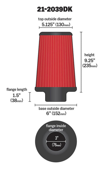 AEM 3 inch x 9 inch DryFlow Air Filter - eliteracefab.com