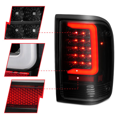 ANZO 1993-1997 Ford Ranger LED Tail Lights w/ Light Bar Black Housing Clear Lens - eliteracefab.com