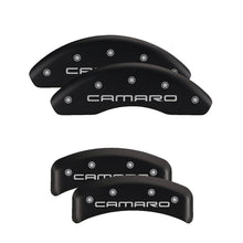 Load image into Gallery viewer, MGP 4 Caliper Covers Engraved Front &amp; Rear With stripes/Challenger Black finish silver ch - eliteracefab.com