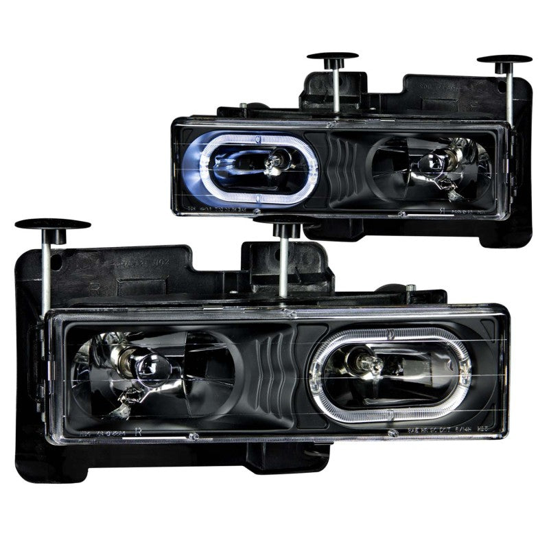 ANZO USA Chevrolet C1500 Crystal Headlights Black W/ Halo; 1988-1998 - eliteracefab.com