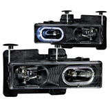 ANZO USA Chevrolet C1500 Crystal Headlights Black W/ Halo; 1988-1998