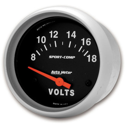 Autometer Sport-Comp 2 5/8in 8-18 Volt Short Sweep Electric Voltmeter Gauge 3592