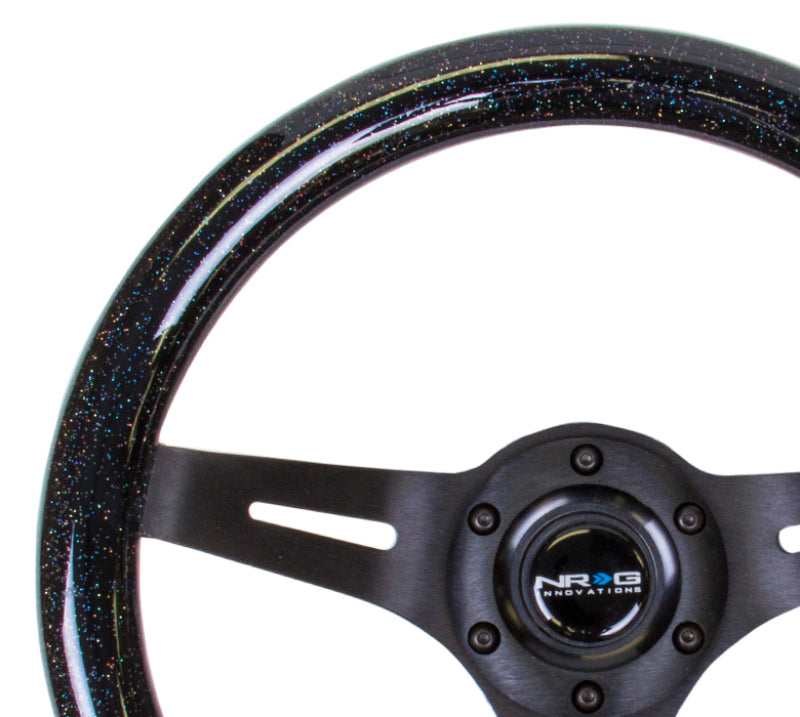 NRG Classic Wood Grain Steering Wheel 310mm Black 3-Spokes Black Sparkled Grip - eliteracefab.com