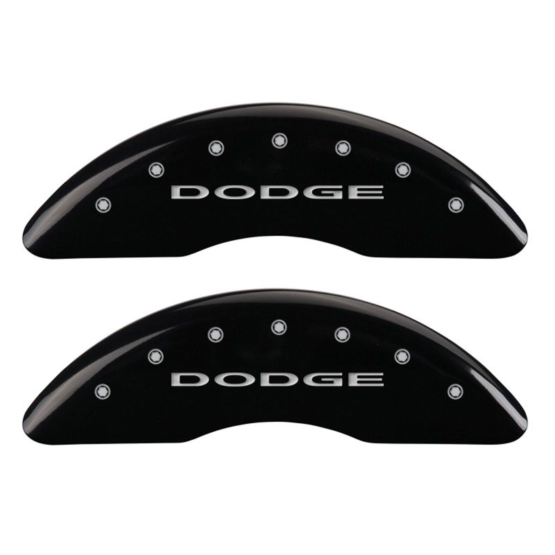 MGP 4 Caliper Covers Engraved Front & Rear With out stripes/Dodge Black finish silver ch MGP