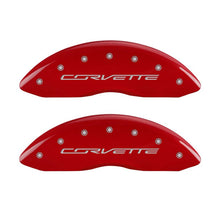 Load image into Gallery viewer, MGP 4 Caliper Covers Engraved Front &amp; Rear C7/Corvette Red finish silver ch - eliteracefab.com