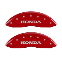 Load image into Gallery viewer, MGP 4 Caliper Covers Engraved Front Honda Engraved Rear H Logo Red finish silver ch - eliteracefab.com