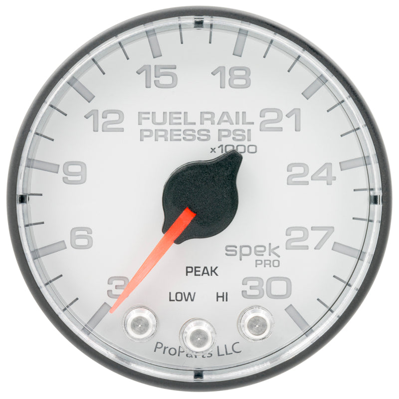 Autometer Spek-Pro 2 1/16in 30KPSI Stepper Motor W/Peak & Warn White/Black Rail Pressure Gauge P321128