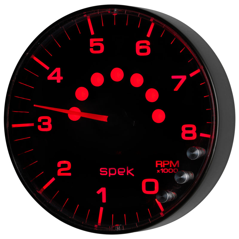 Autometer Spek-Pro Gauge Tachometer 5in 8K Rpm W/Shift Light & Peak Mem Black/Black P238328