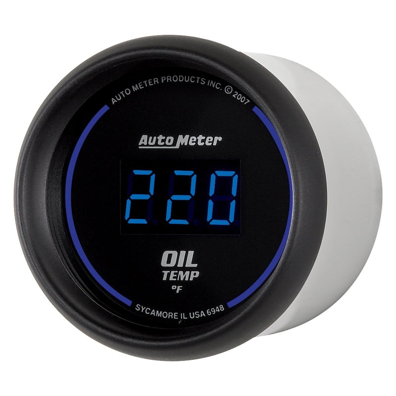 AutoMeter GAUGE; OIL TEMP; 2 1/16in.; 340deg.F; DIGITAL; BLACK DIAL W/BLUE LED - eliteracefab.com