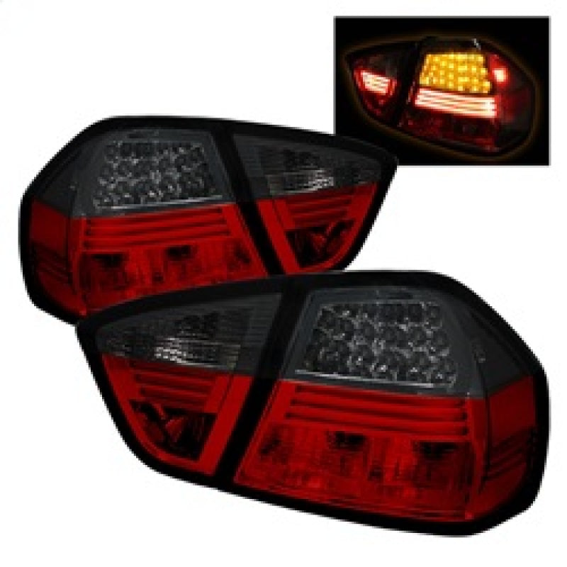 Spyder BMW E90 3-Series 06-08 4Dr LED Tail Lights Red Smoke ALT-YD-BE9006-LED-RS - eliteracefab.com