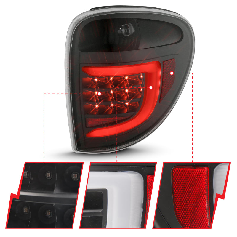 ANZO 2004-2007 Dodge  Grand Caravan LED Tail Lights w/ Light Bar Black Housing Clear Lens ANZO