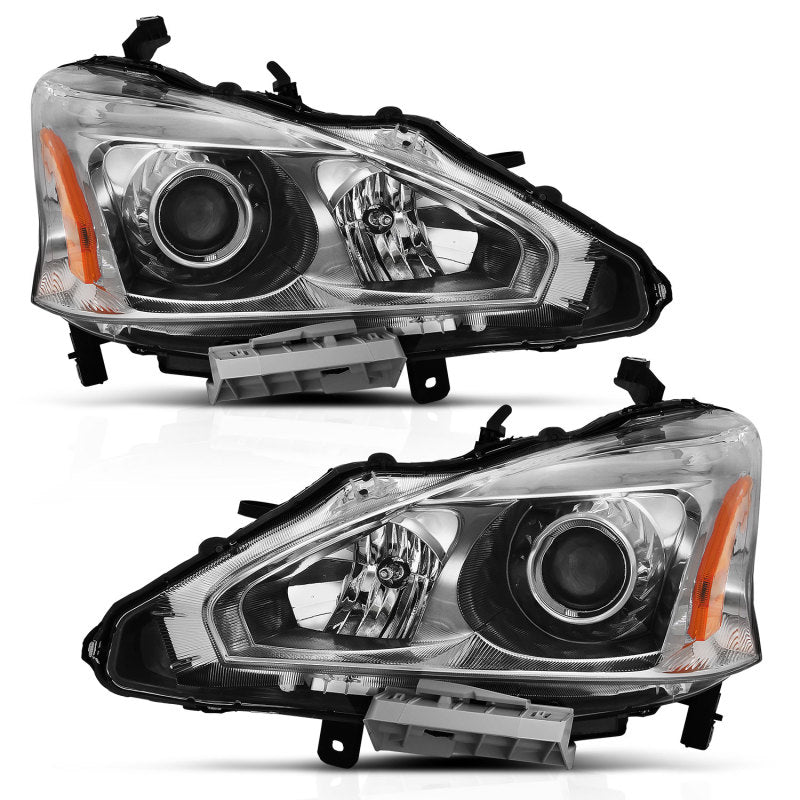 ANZO 2013-2015 Nissan Altima Projector Headlight Chrome Amber - eliteracefab.com