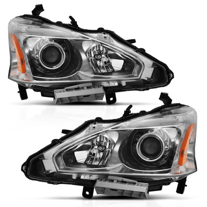 ANZO 2013-2015 Nissan Altima Projector Headlight Chrome Amber - eliteracefab.com