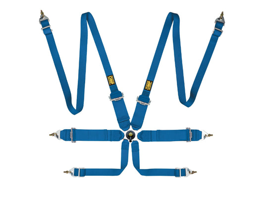 OMP FIRST 3+2 6-Point Pull-Up Racing Harness - Blue - FIA 8853-2016 - DA0-0204-B02-041
