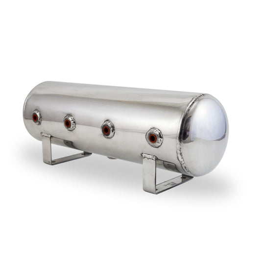 Air Lift 2.5 Gal Alum Air Tank - (4) 1/4in Face Ports & 1/4in Drain Port - 20in L X 6in D - Polished - eliteracefab.com