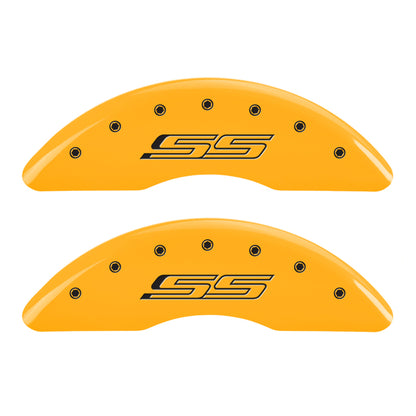 MGP 4 Caliper Covers Engraved Front & Rear Gen 5/SS Yellow finish black ch MGP