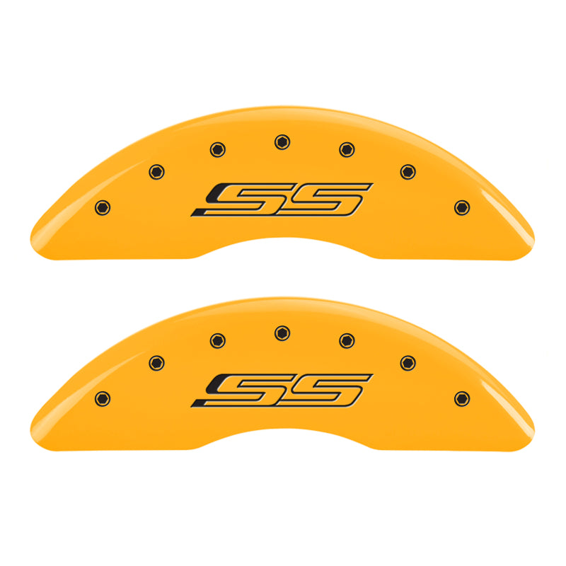 MGP 4 Caliper Covers Engraved Front & Rear Gen 5/SS Yellow finish black ch MGP