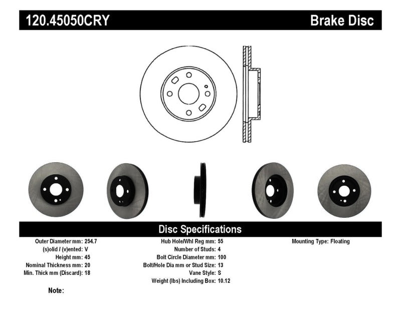 Centric 94-05 Mazda Miata MX-5 (Normal Suspension) Front CryoStop Rotor Stoptech