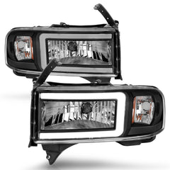 ANZO 94-02 Dodge RAM Crystal Headlight - w/ Light Bar Black Housing - eliteracefab.com