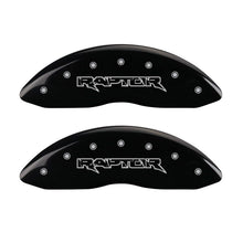 Load image into Gallery viewer, MGP 4 Caliper Covers Engraved Front &amp; Rear Raptor Black finish silver ch MGP