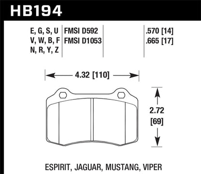 Hawk Performance DTC-50 Rear Brake Pads - HB194V.570 Hawk Performance