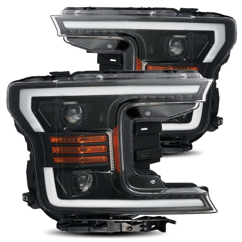 AlphaRex 880174 18-20 Ford F-150 LUXX LED Proj Headlights Plank Style Jet Blk w/Activ Light/Seq Signal/DRL