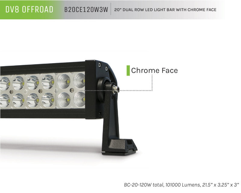 DV8 Offroad Chrome Series 20in Light Bar 120W Flood/Spot 3W LED - eliteracefab.com