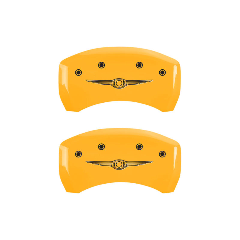 MGP 4 Caliper Covers Engraved Front & Rear Style 1/Chrysler Wing Yellow finish black ch MGP