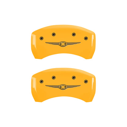MGP 4 Caliper Covers Engraved Front & Rear Style 1/Chrysler Wing Yellow finish black ch MGP