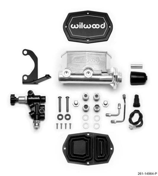 Wilwood Compact Tandem M/C - 1.12in Bore - w/Bracket and Valve - Ball Burnished Wilwood