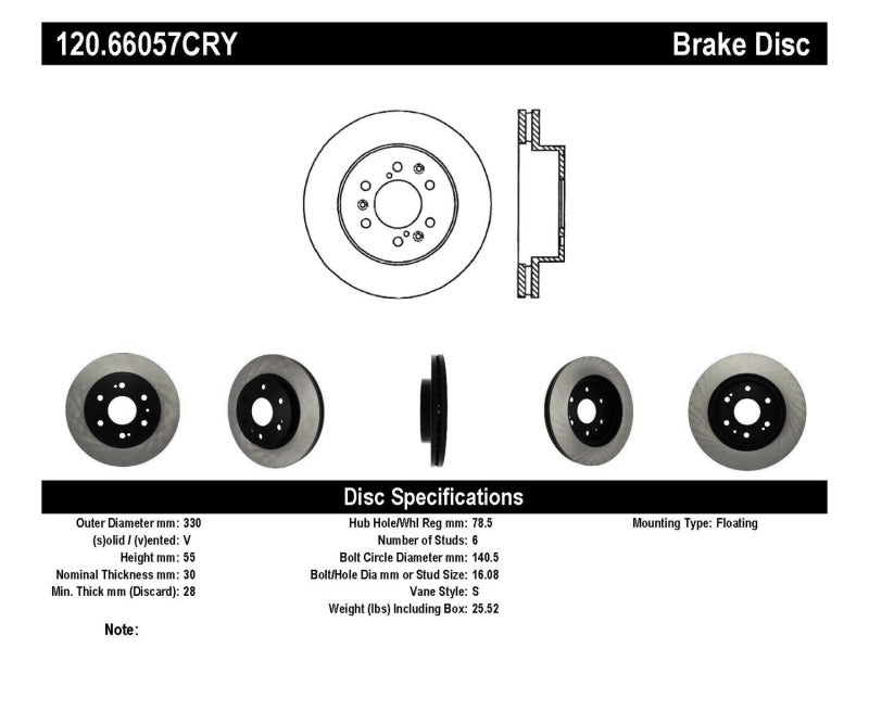 StopTech 05-10 GMC Sierra 1500 (w Rear Drum) / 07-09 GMC Yukon Front CRYO-STOP Rotor Stoptech