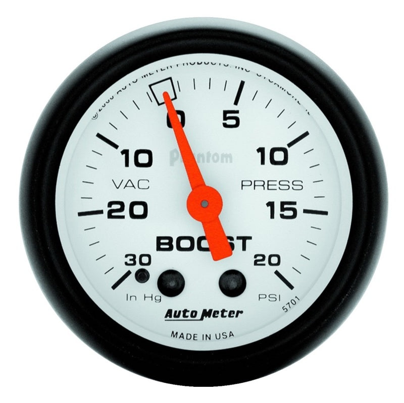 Autometer Phantom 52mm 30in HG.-Vac/20PSI Mechanical Vacuum/Boost Gauge.