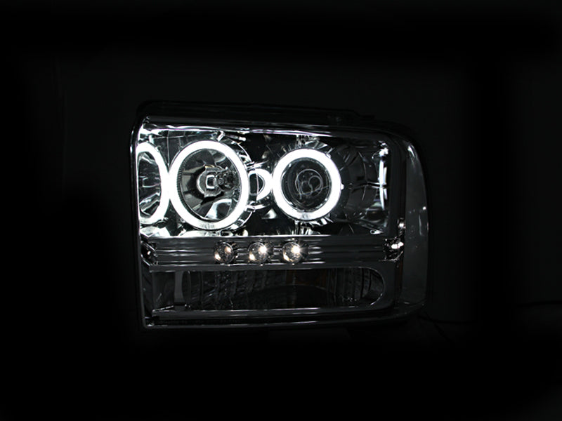 ANZO USA Ford Excursion Projector Headlights W/ Halo Chrome W/ Led Strip Ccfl 1pc; 2005-2007 - eliteracefab.com