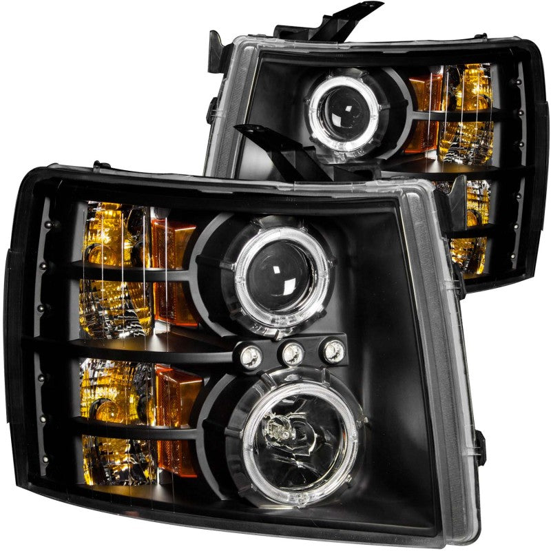 ANZO USA Chevrolet Silverado Hd Projector Headlights W/ Halo Black; 2007-2014 - eliteracefab.com