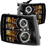 ANZO USA Chevrolet Silverado Hd Projector Headlights W/ Halo Black; 2007-2014